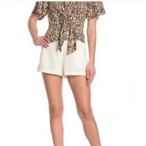 JUNE & HUDSON high waist button accent linen blend‎ white shorts, sz L